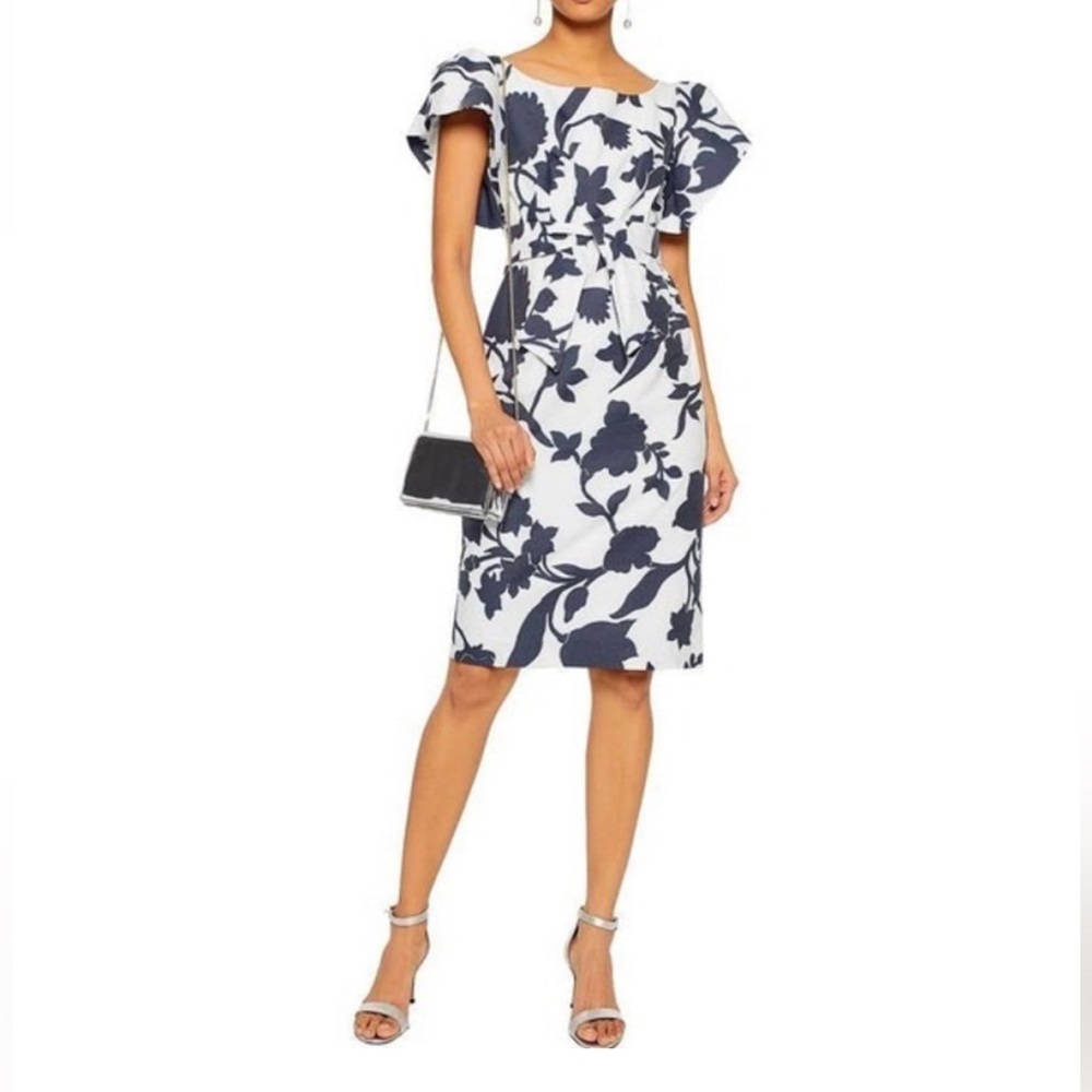 Milly Blue & White Floral Jacquard Dakota Dress